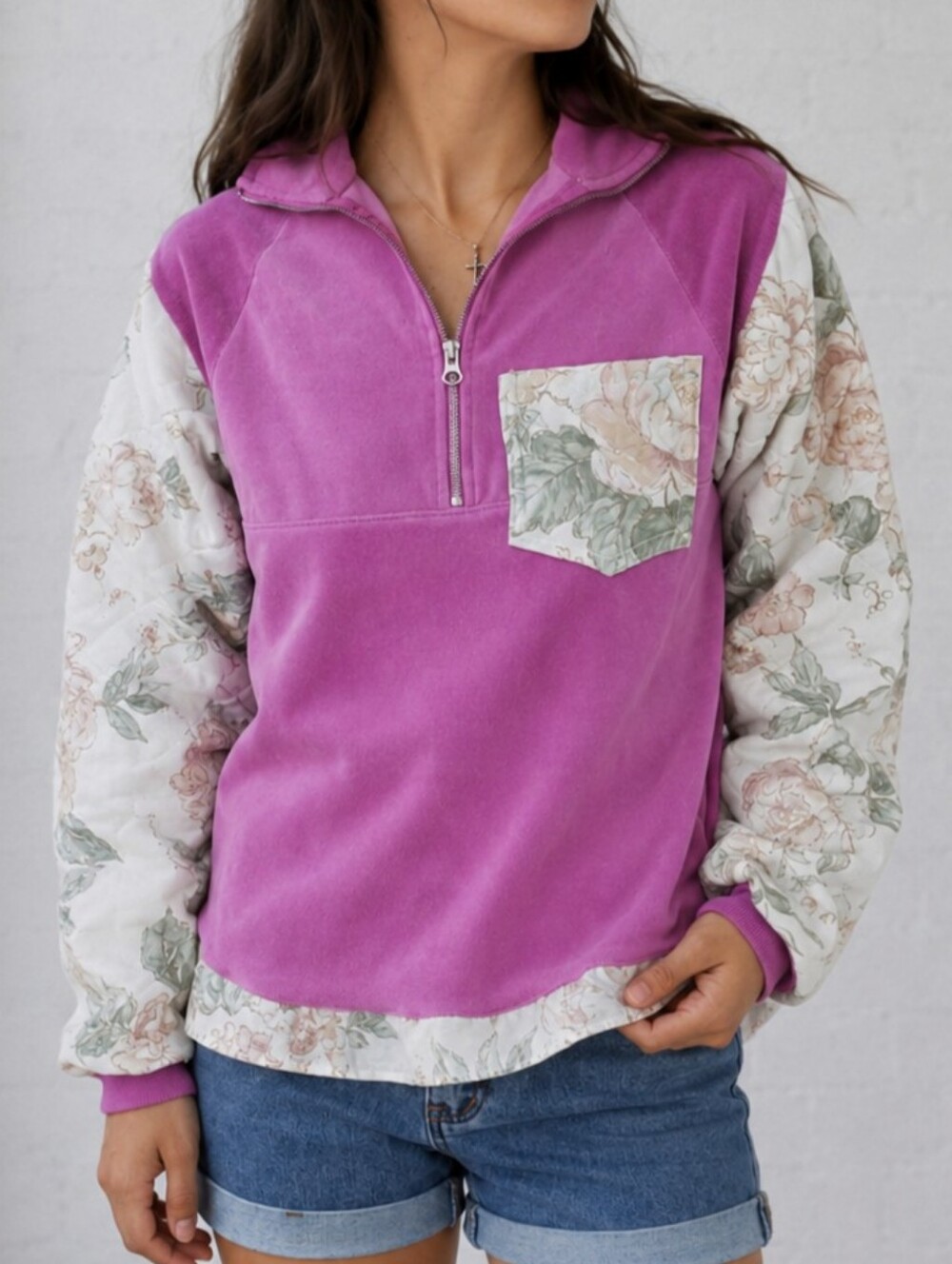 Upcycled- Cottage Bloom Half Zip